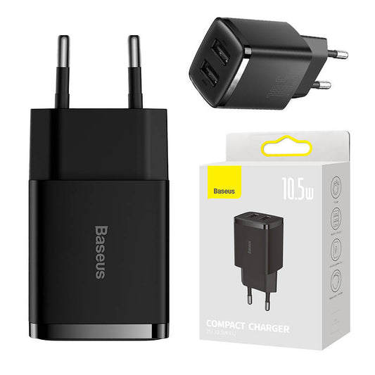 Baseus Compact Quick Charger, 2x USB, 10.5W (black) - Product Image 1