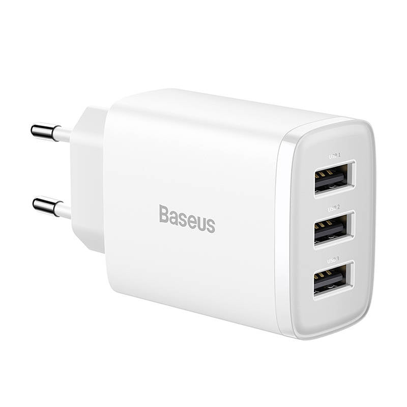 Baseus Compact Quick Charger, 3x USB, 17W (White) - Product Image 3