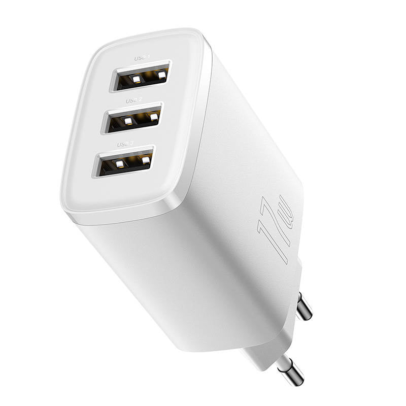 Baseus Compact Quick Charger, 3x USB, 17W (White) - Product Image 5