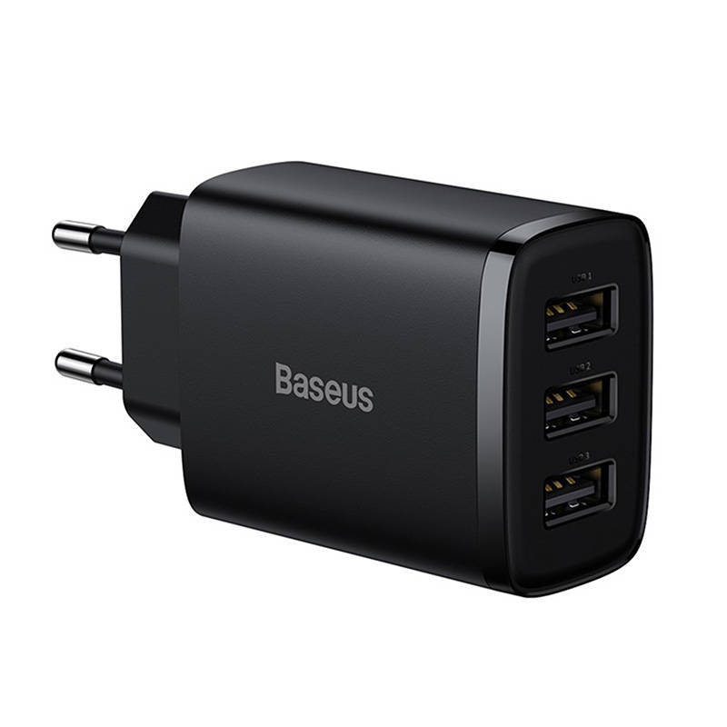 Baseus Compact Quick Charger, 3x USB, 17W (Black) - Product Image 2