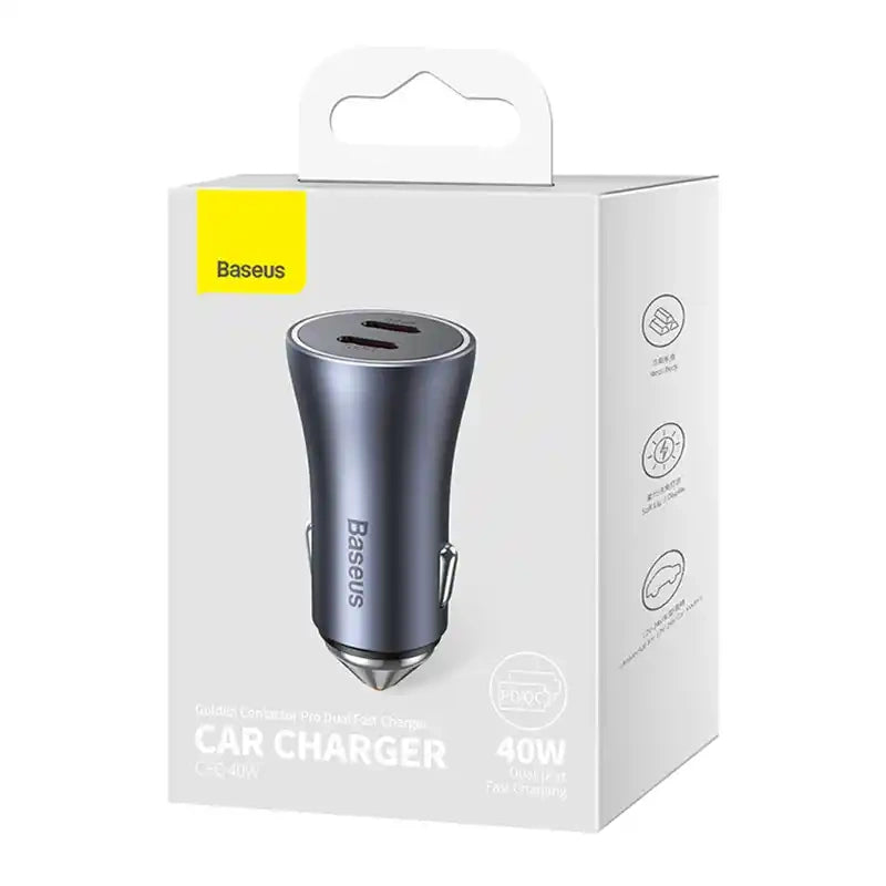 Baseus Golden Contactor Pro car charger, 2x USB-C, 40W (Dark Gray) - Product Image 7