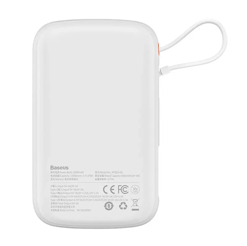 Powerbank Baseus Qpow Pro with USB-C cable, USB-C, USB, 10000mAh, 22.5W (white) - Product Image 3