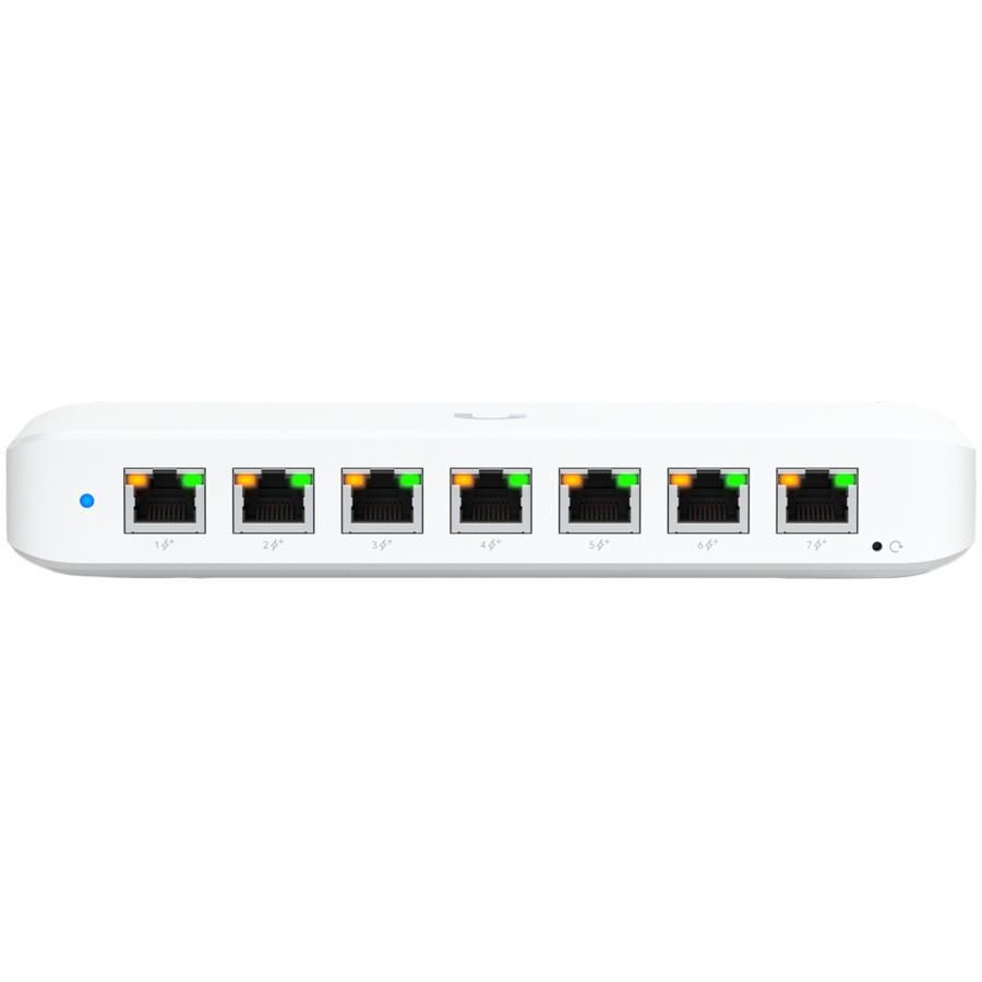 Ubiquiti USW-Ultra-210W-EU compact, Layer 2, 8-port GbE PoE switch with versatile mounting options, 7x GbE PoE+ output ports,