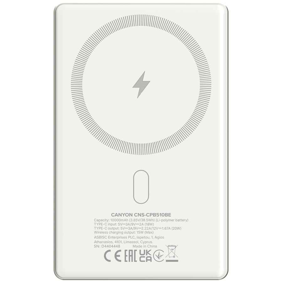CANYON power bank OnPower 510 slim Magnetic 10000 mAh PD20W Beige