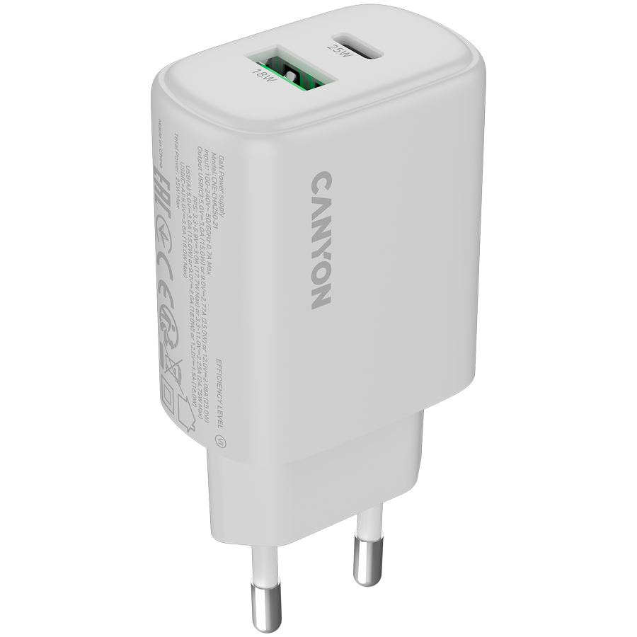CANYON charger OnCharge 250 25W 1xPD 1xQC EU White