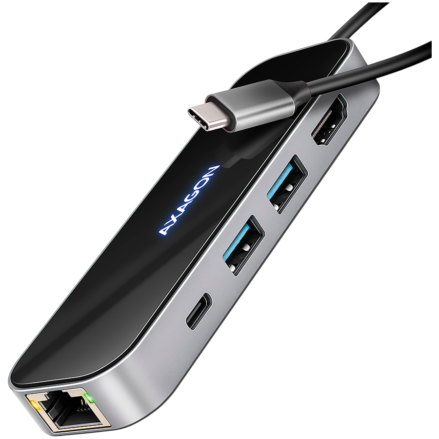 AXAGON HMC-6GLN 2x USB-A 5Gbps, 1x USB-C 5Gbps, 4K/60Hz HDMI, RJ-45, USB 3.2 Gen 1 hub, PD 100W, 20cm USB-C cable