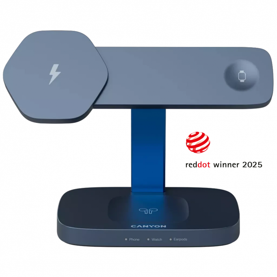 CANYON Wireless Charging Station Hexagon 310 3in1 DarkGrey/Blue