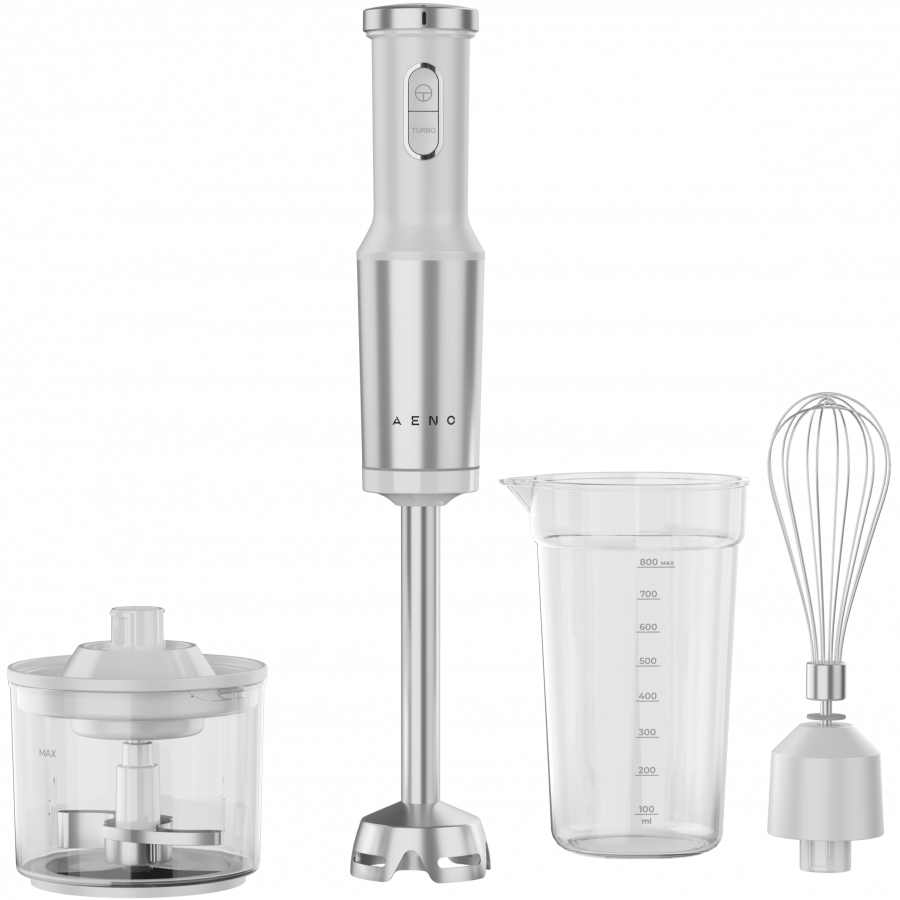 Hand Blender, 1200W in CB, White, Tiger Teeth Cutter, Whisk, Food Processor, Cup — AENO