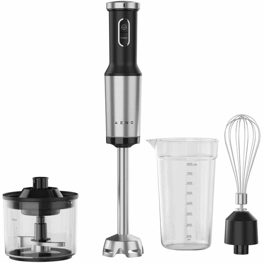 Hand Blender, 1200W in CB, Black, Tiger Teeth Cutter, Whisk, Food Processor, Cup — AENO