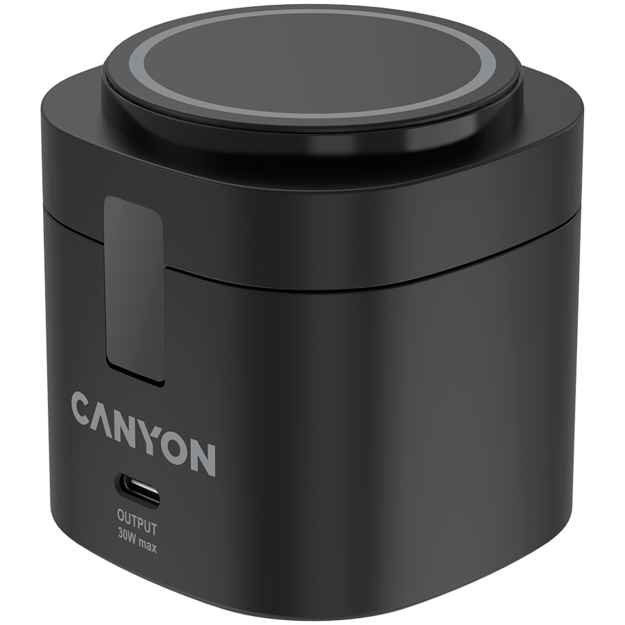 Canyon 4 in 1 Wireless Charging Stand, 30W max, Size: 70x70x70.3mm, weight: 414g, with 65W charger and 1M cable, black