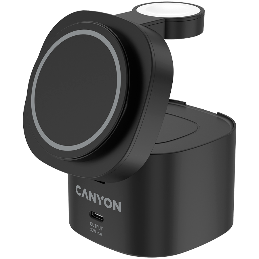 Canyon 4 in 1 Wireless Charging Stand, 30W max, Size: 70x70x70.3mm, weight: 414g, with 65W charger and 1M cable, black