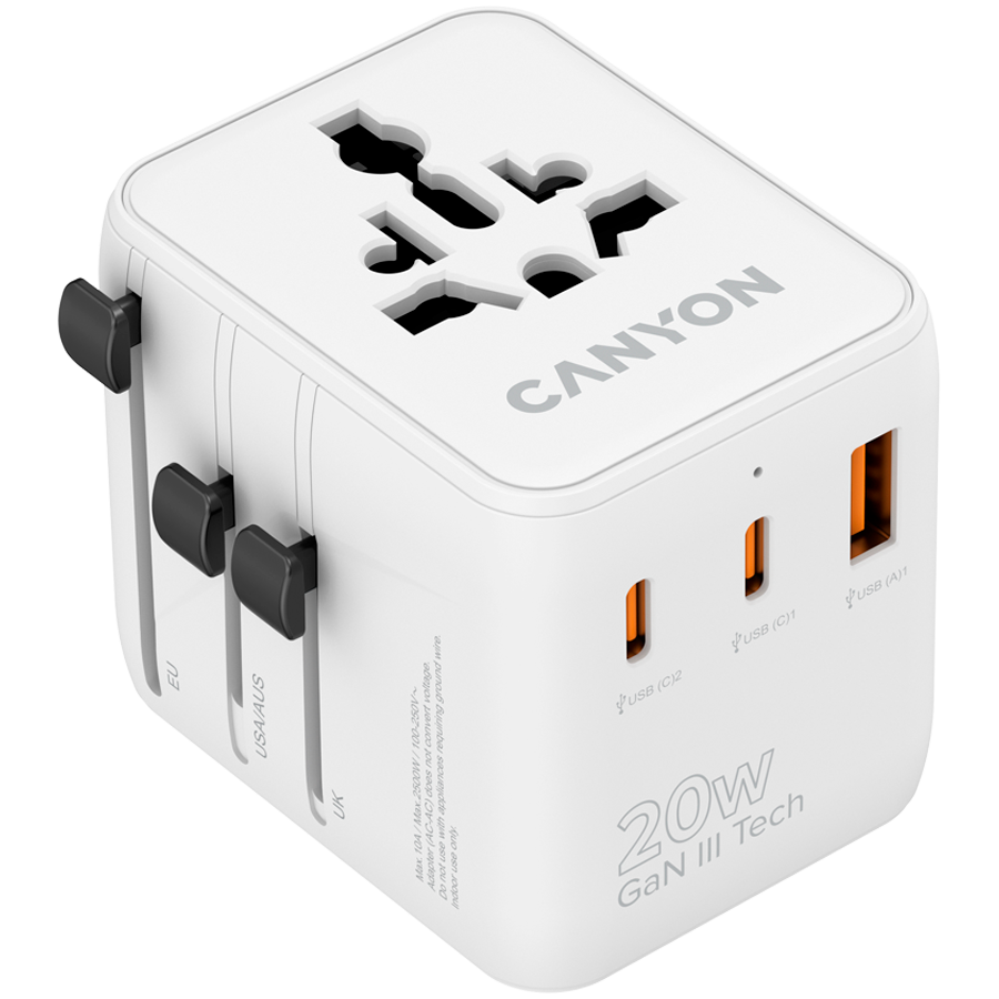 CANYON Travel Adapter OnTour 20 EU/UK/US/AUS 20W White