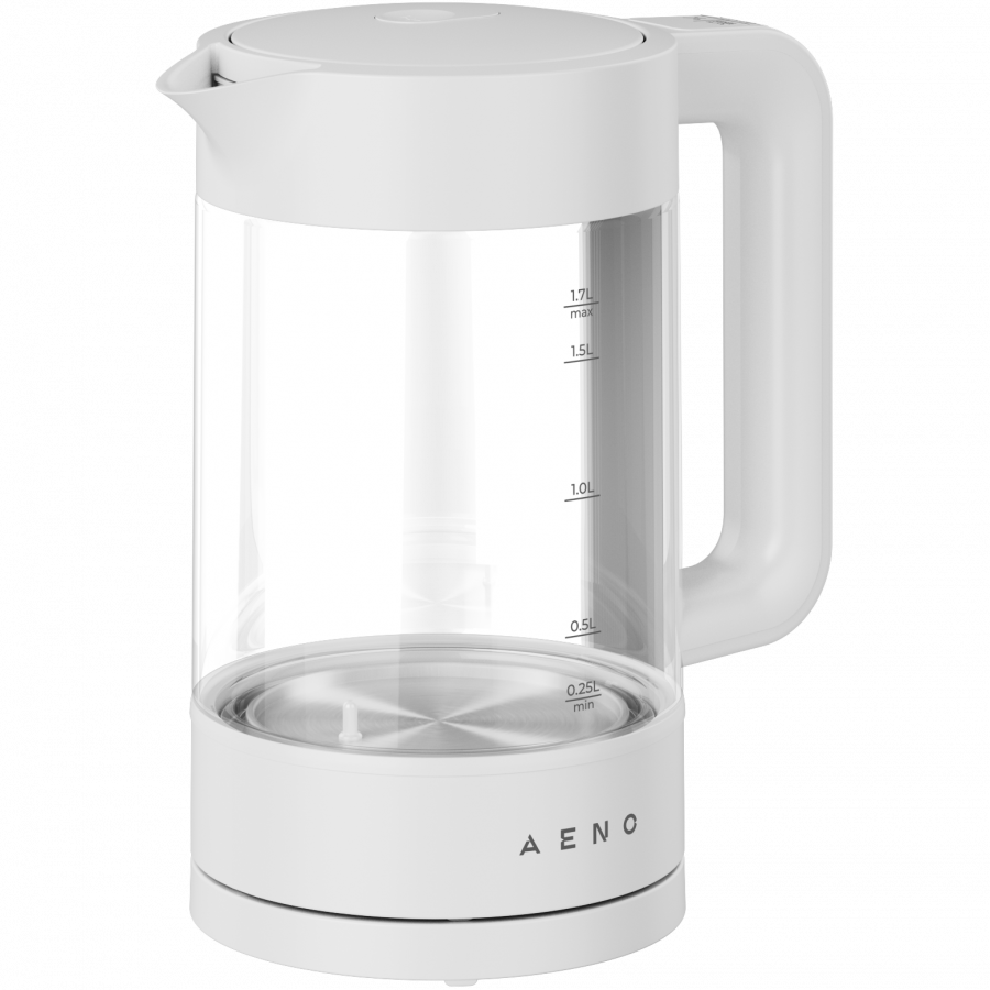 Electric Kettle, white, 220-240V, 1850-2200W, 1.7L, Keep warm 30 min, 40,60,80,90,100, console in Handle — AENO