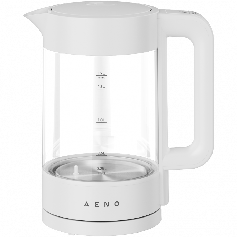 Electric Kettle, white, 220-240V, 1850-2200W, 1.7L, Keep warm 30 min, 40,60,80,90,100, console in Handle — AENO