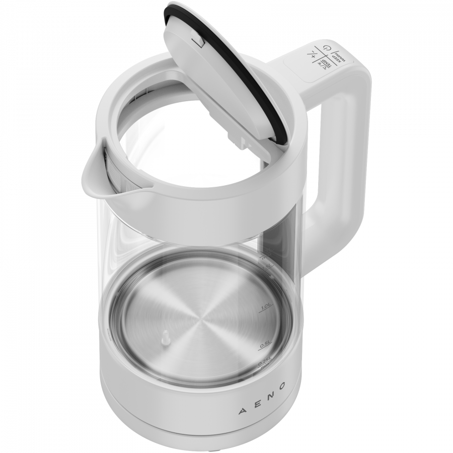 Electric Kettle, white, 220-240V, 1850-2200W, 1.7L, Keep warm 30 min, 40,60,80,90,100, console in Handle — AENO
