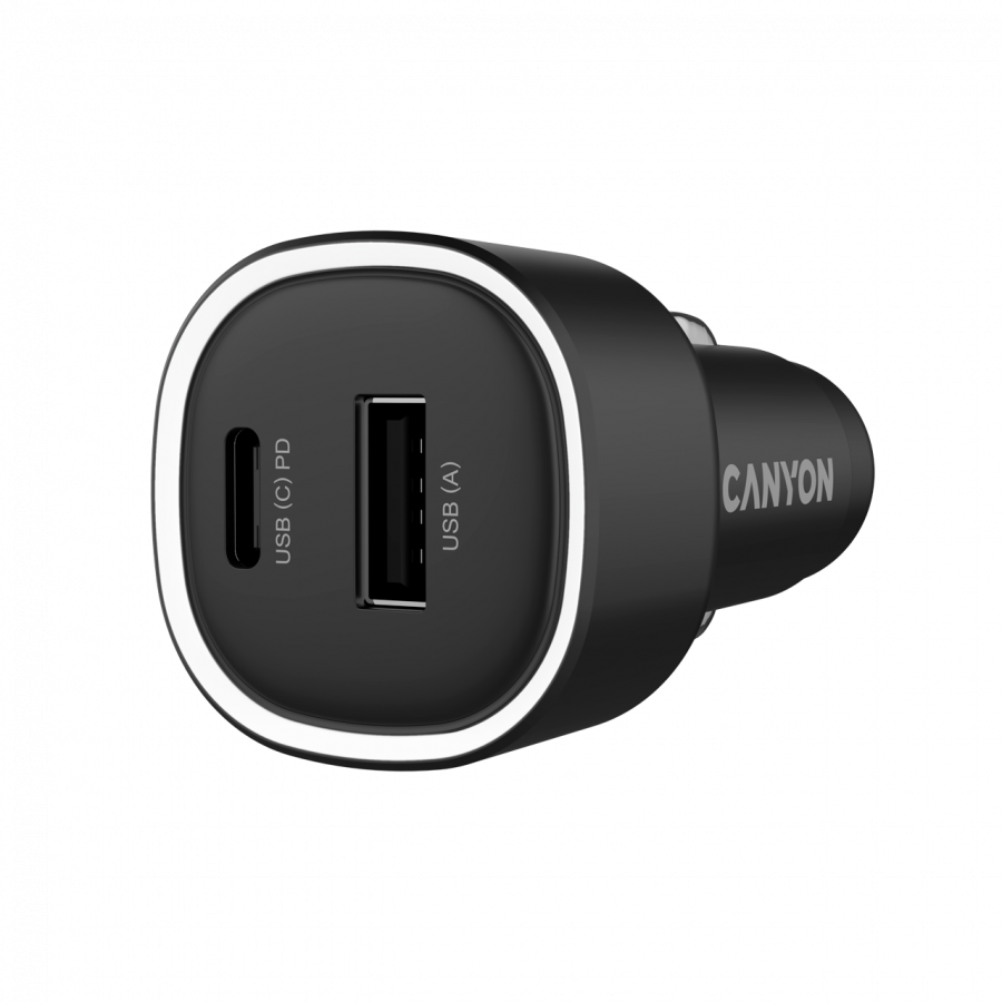 CANYON car charger OnDrive 48 PD 48W USB-A+USB-C Black