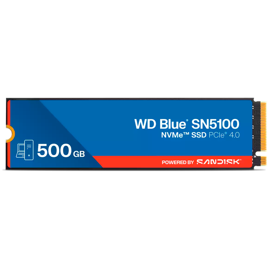 SSD POWERED BY SANDISK WD Blue SN5100 500GB M.2 2280 PCIe Gen4 x4 NVMe QLC 3D, Read/Write: 6600/5600 MBps, IOPS 660K/1100K, T