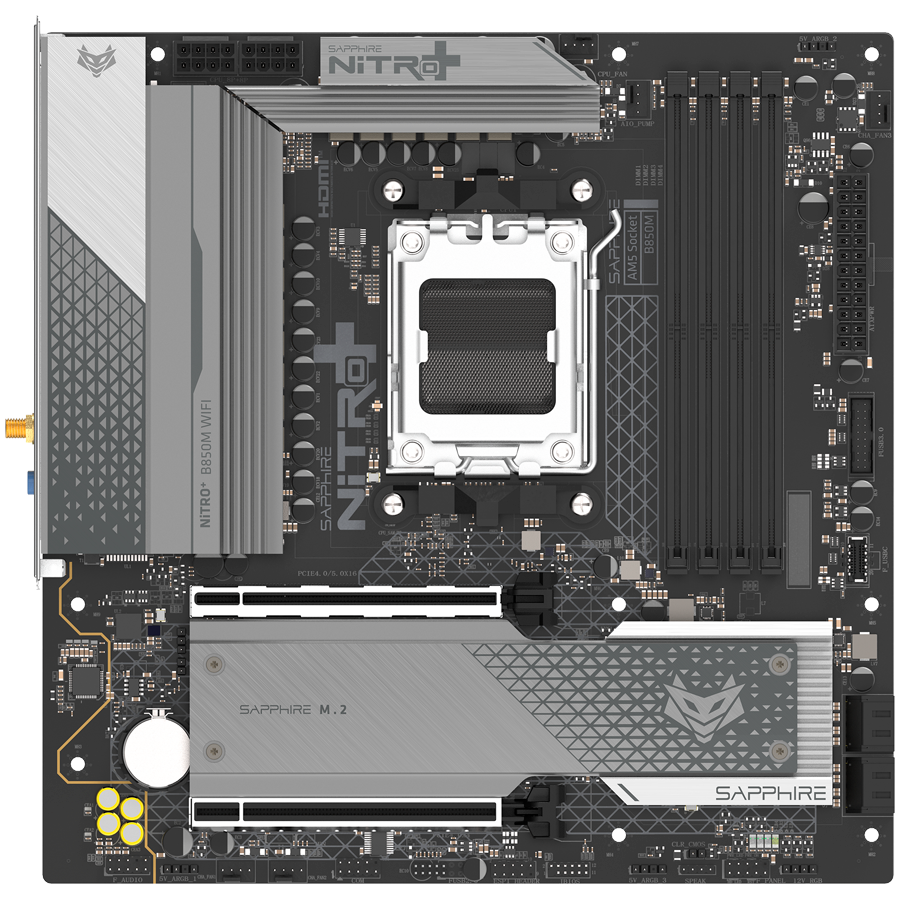 SAPPHIRE AMD B850M AM5 NITRO+ Ryzen R9/R7/R5, 4x DDR5 8000MHz, PCIE 5.0 x 16, 1x M.2 Gen5, 1x M.2 Gen4, LAN 2.5 Gbps, WIFI6, 