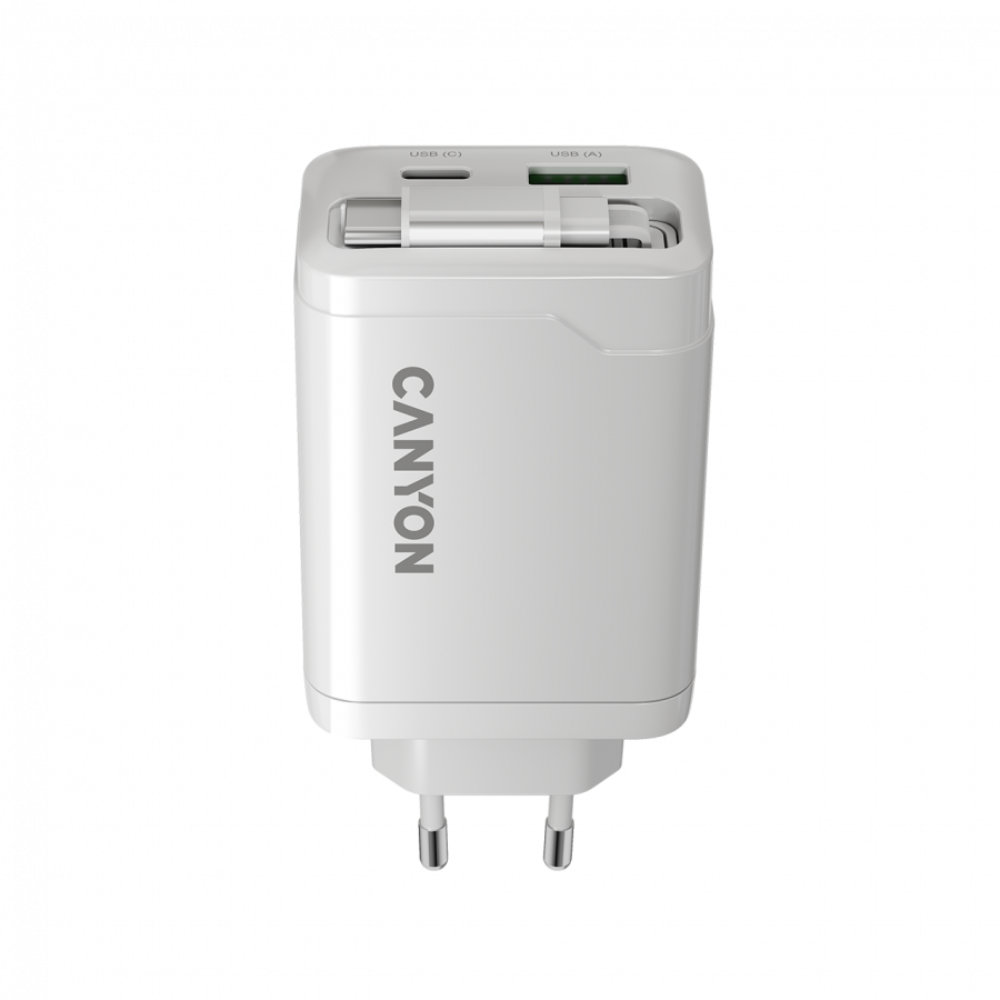 CANYON charger OnCharge 65RC Build-In Cable USB-C 65W 1xPD 1xQC EU White