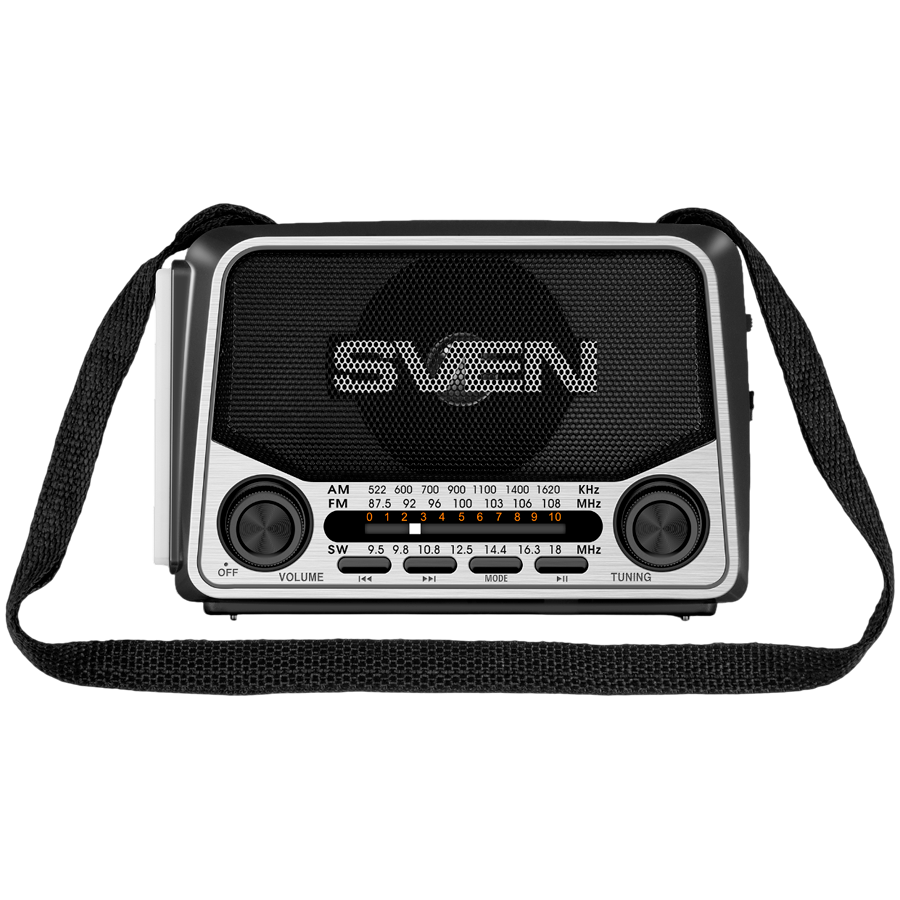Speaker SVEN SRP-150, gray (3W, Bluetooth, FM/AM/SW, USB, microSD, flashlight, battery)