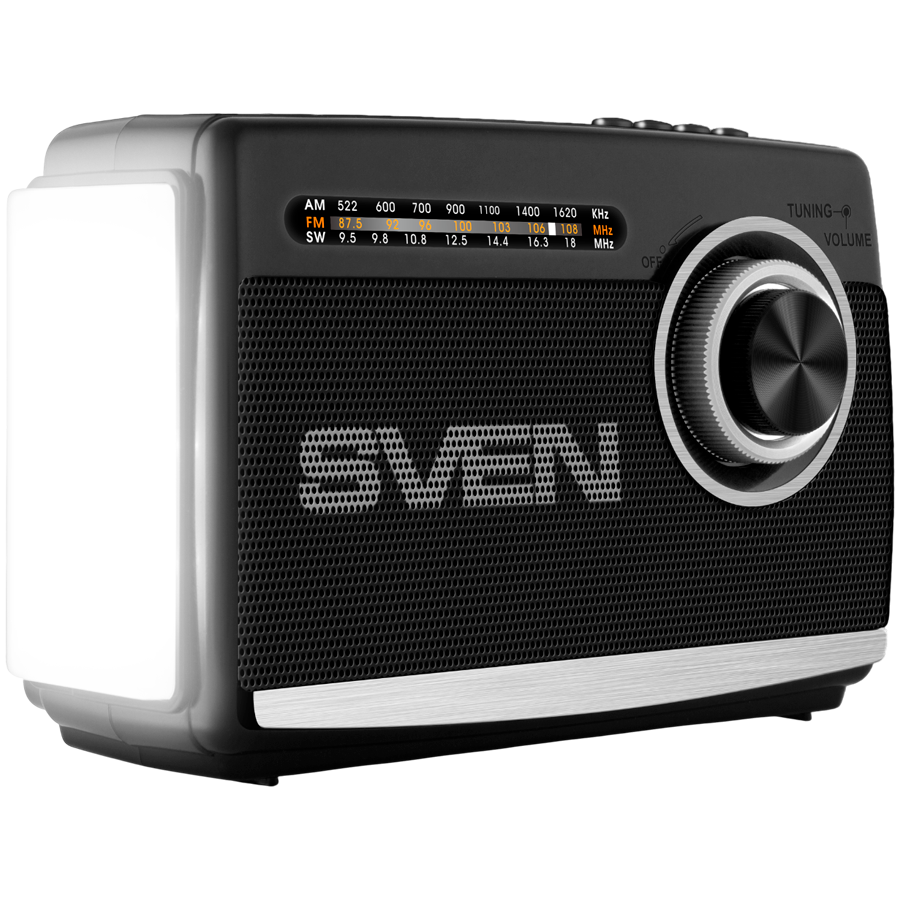 Speaker SVEN SRP-155, black (3W, Bluetooth, FM/AM/SW, USB, microSD, flashlight, battery)