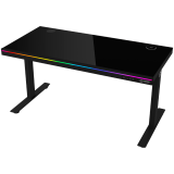 Dual-motor sit/stand adjustable-height gaming desk with wireless charger, RGB lighting, control panel, and USB ports, solid t