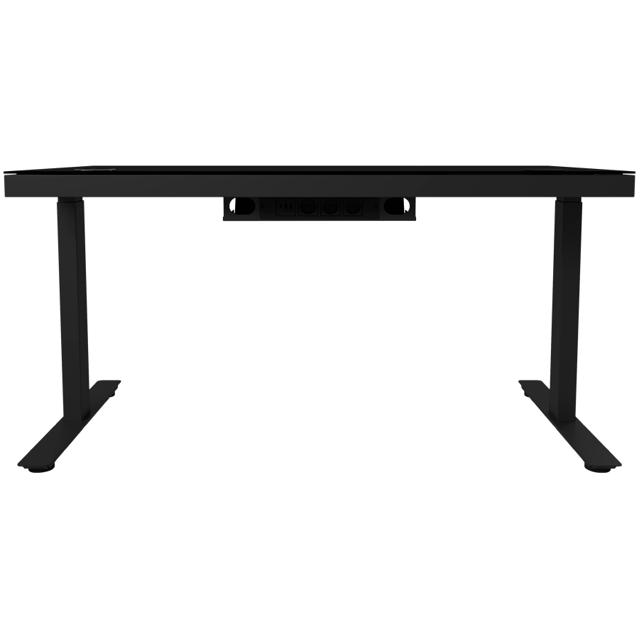 Dual-motor sit/stand adjustable-height gaming desk with wireless charger, RGB lighting, control panel, and USB ports, solid t