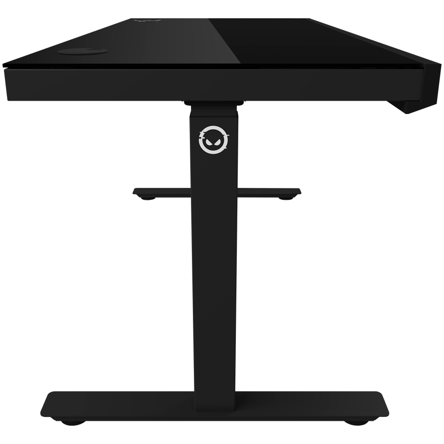 Dual-motor sit/stand adjustable-height gaming desk with wireless charger, RGB lighting, control panel, and USB ports, solid t