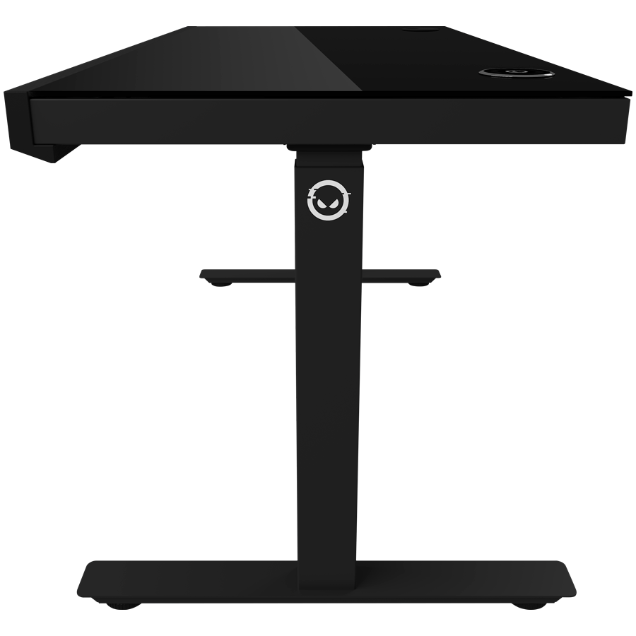 Dual-motor sit/stand adjustable-height gaming desk with wireless charger, RGB lighting, control panel, and USB ports, solid t