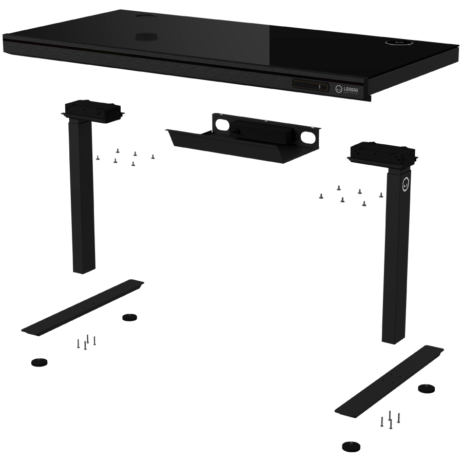 Dual-motor sit/stand adjustable-height gaming desk with wireless charger, RGB lighting, control panel, and USB ports, solid t