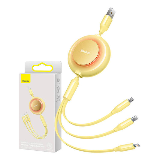 Baseus Bright Mirror 2, USB 3-in-1 cable for micro USB / USB-C / Lightning 3.5A 1.1m (Yellow) - Product Image 1