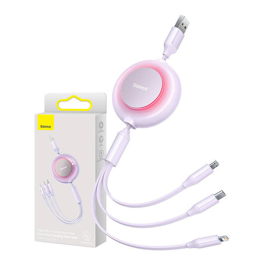 Baseus Bright Mirror 2, 3-in-1  USB 3-in-1 cable for micro USB / USB-C / Lightning 3.5A 1.1m (Purple) - Product Image 1