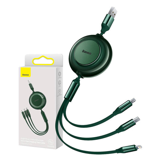Baseus Bright Mirror 2, USB 3-in-1 cable for micro USB / USB-C / Lightning 3.5A 1.1m (Green) - Product Image 1