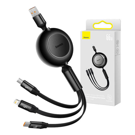 Baseus Bright Mirror 3, USB 3-in-1 cable for micro USB / USB-C / Lightning 66W / 2A 1.1m (Black) - Product Image 1
