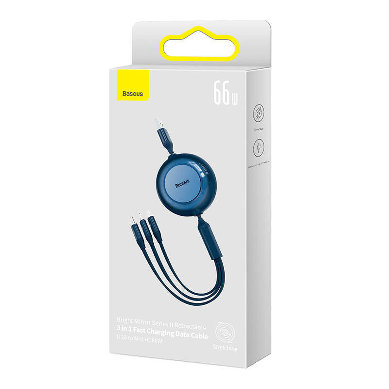 Baseus Bright Mirror 3, USB 3-in-1 cable for micro USB / USB-C / Lightning 66W / 2A 1.1m (Blue) - Product Image 5