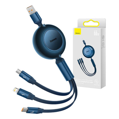 Baseus Bright Mirror 3, USB 3-in-1 cable for micro USB / USB-C / Lightning 66W / 2A 1.1m (Blue) - Product Image 1