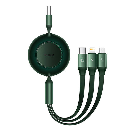 Baseus Bright Mirror 3, USB 3-in-1 cable for micro USB / USB-C / Lightning 66W / 2A 1.1m (Green) - Product Image 2