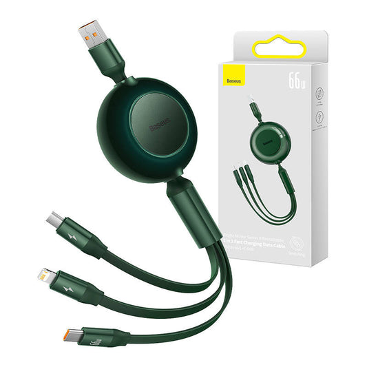 Baseus Bright Mirror 3, USB 3-in-1 cable for micro USB / USB-C / Lightning 66W / 2A 1.1m (Green) - Product Image 1