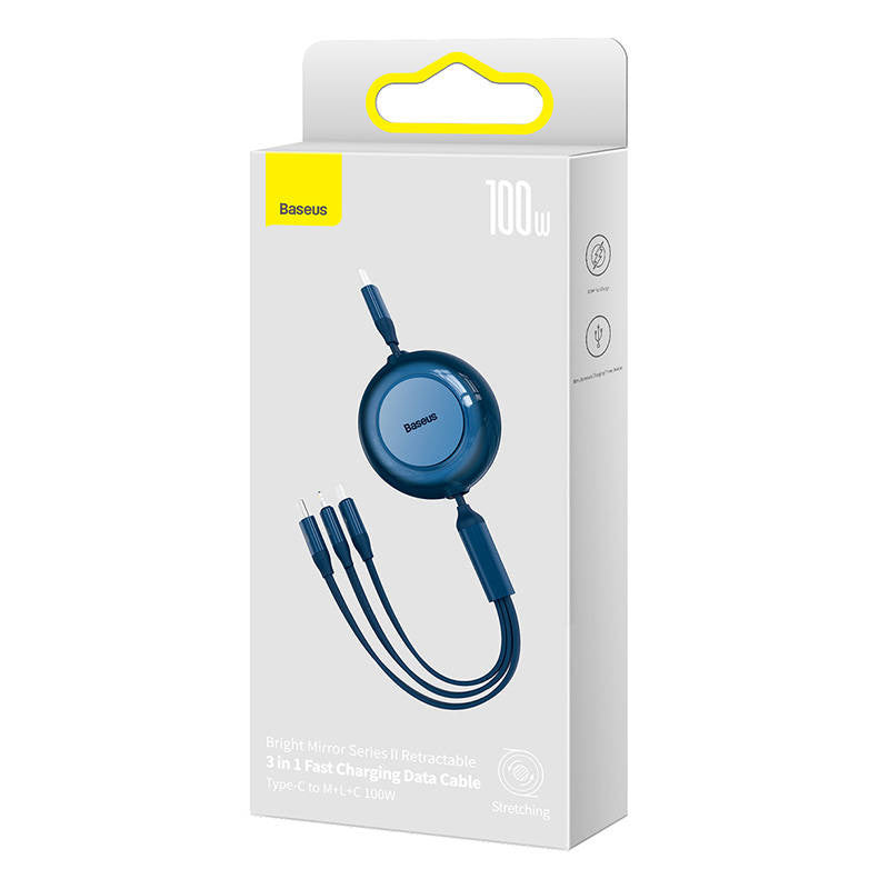 USB-C 3-in-1 cable  Baseus Bright Mirror 4 for micro USB / USB-C / Lightning 100W / 3.5A 1.1m (Blue) - Product Image 5