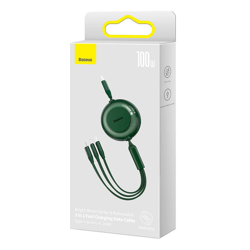 USB-C 3-in-1 cable Baseus Bright Mirror 4 for micro USB / USB-C / Lightning 100W / 3.5A 1.1m (Green) - Product Image 6