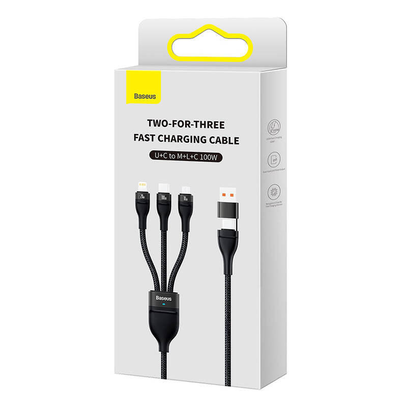 3in1 USB cable Baseus Flash Series 2, USB-C + micro USB + Lightning, 100W, 1.2m (black) - Product Image 4