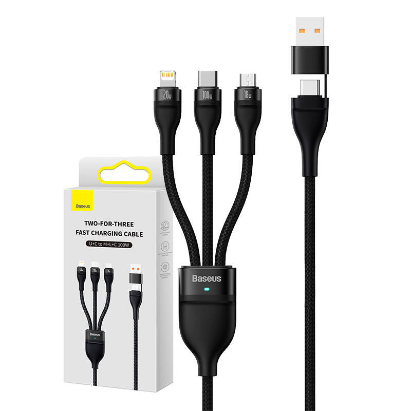 3in1 USB cable Baseus Flash Series 2, USB-C + micro USB + Lightning, 100W, 1.2m (black) - Product Image 5