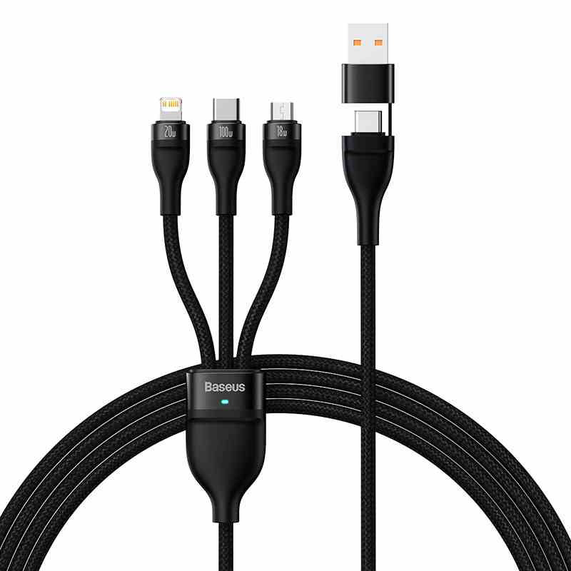 3in1 USB cable Baseus Flash Series 2, USB-C + micro USB + Lightning, 100W, 1.2m (black) - Product Image 6