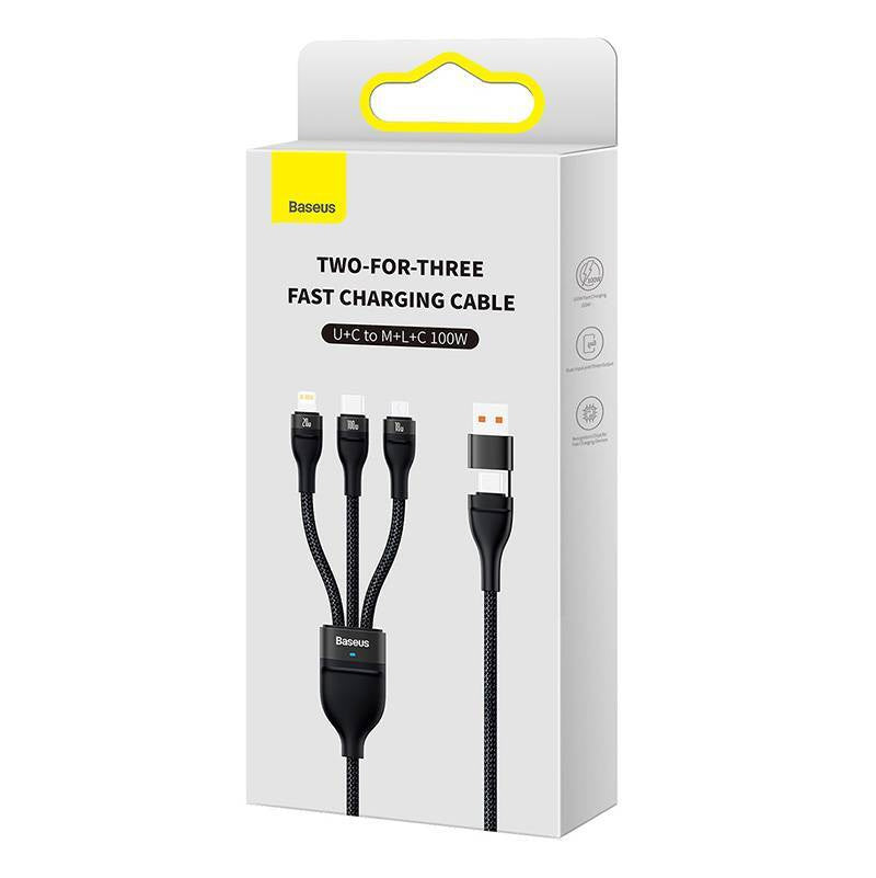 3in1 USB cable Baseus Flash Series 2, USB-C + micro USB + Lightning, 100W, 1.2m (black) - Product Image 9