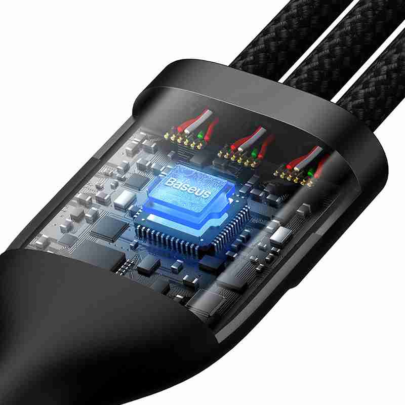 3in1 USB cable Baseus Flash Series 2, USB-C + micro USB + Lightning, 100W, 1.2m (black) - Product Image 8