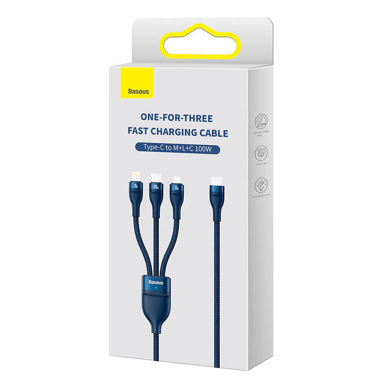 3in1 USB cable Baseus Flash Series 2, USB-C + micro USB + Lightning, 100W, 1.5m (blue) - Product Image 5