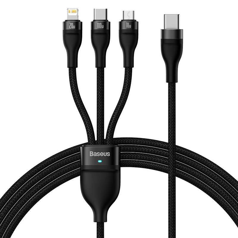 3in1 USB cable Baseus Flash Series 2, USB-C + micro USB + Lightning, 100W, 1.5m (black) - Product Image 2