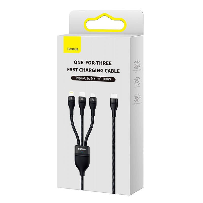 3in1 USB cable Baseus Flash Series 2, USB-C + micro USB + Lightning, 100W, 1.5m (black) - Product Image 8