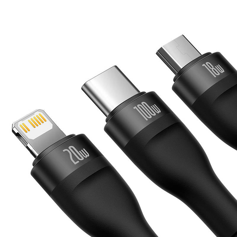 3in1 USB cable Baseus Flash Series 2, USB-C + micro USB + Lightning, 100W, 1.5m (black) - Product Image 7