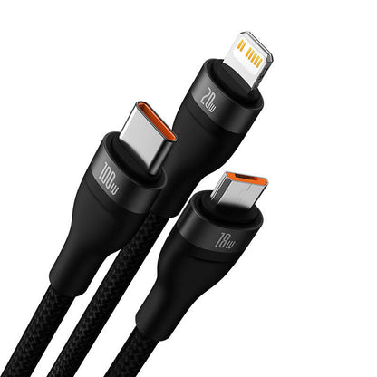 3in1 USB cable Baseus Flash Series 2, USB-C + micro USB + Lightning, 100W, 1.5m (black) - Product Image 3